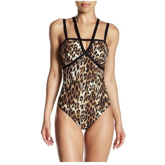 Amoressa Never Say Never Vesper One Piece Swimwear Size 14 Brown Leopard Strappy - Picture 2 of 10